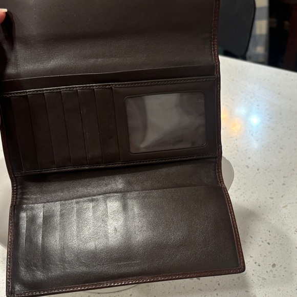 Coach Dark Brown Embossed Signature Leather Wallet with Gold Snap - Picture 4 of 13